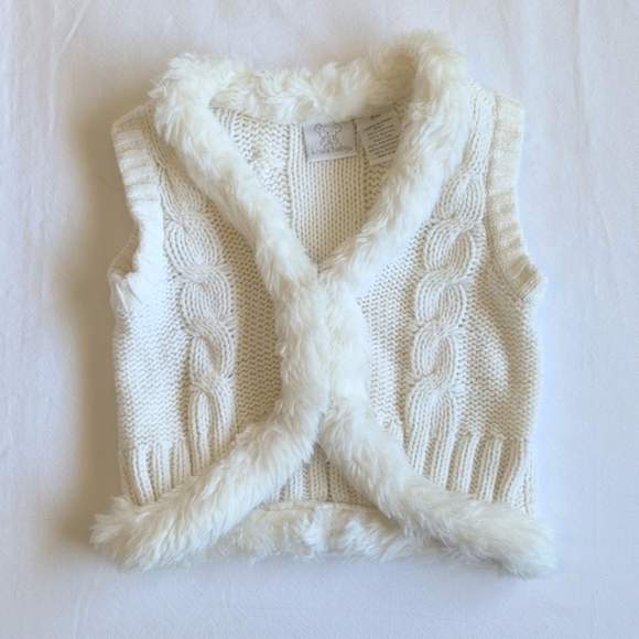 koala baby ivory cable knit sweater vest with faux fur trim 9 months baby girl - Picture 1 of 6